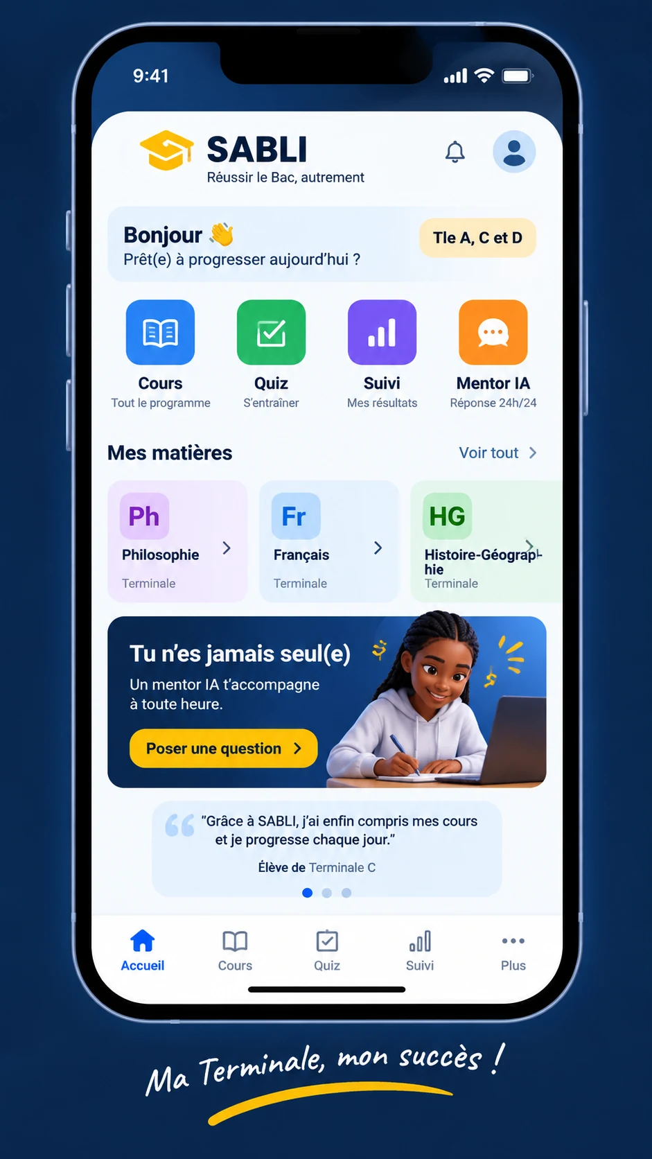 Aperçu de l'application SABLI pour les Terminales A, C et D